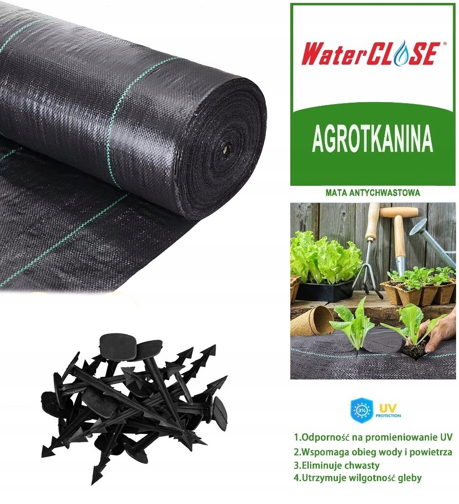 Agrotkanina Uv 3% Agrowłóknina Antychwastowa Czarna 90g 1,6x50m Kotwy