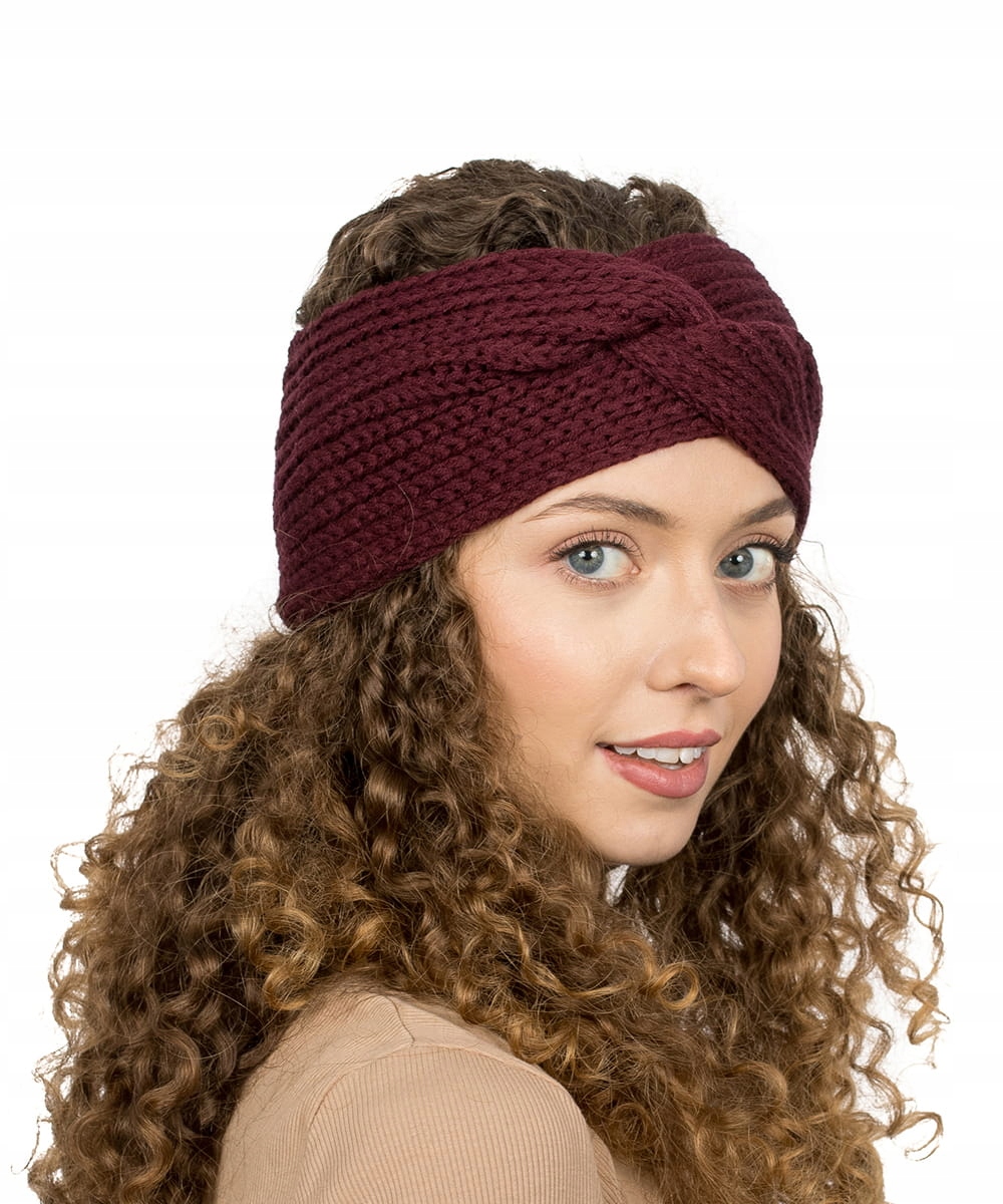 CIEPŁA OPASKA NA GŁOWĘ USZY Szeroka Bordowa Marka Filloo