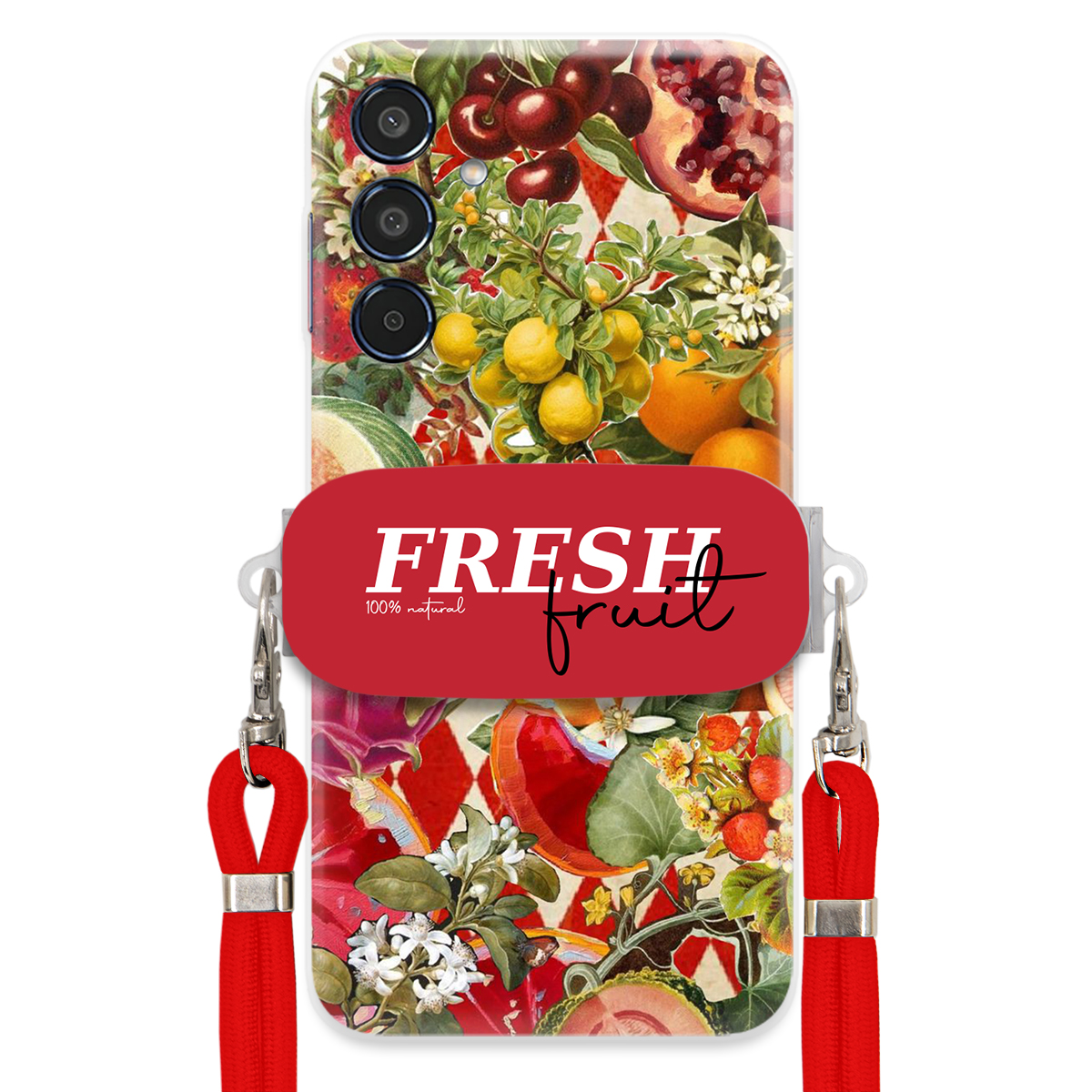 Pouzdro pro Samsung M35 5G Červené Crossbody vodítko Držák Fresh Fruit Ovoce