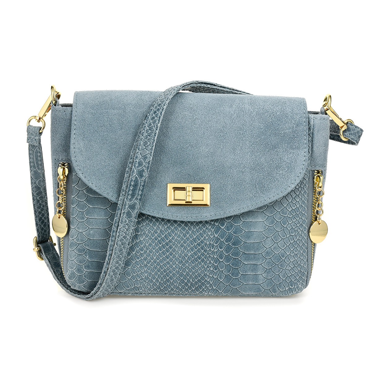 Modrá kabelka přes rameno kožená elegantní dámská kabelka italská kožená kabelka