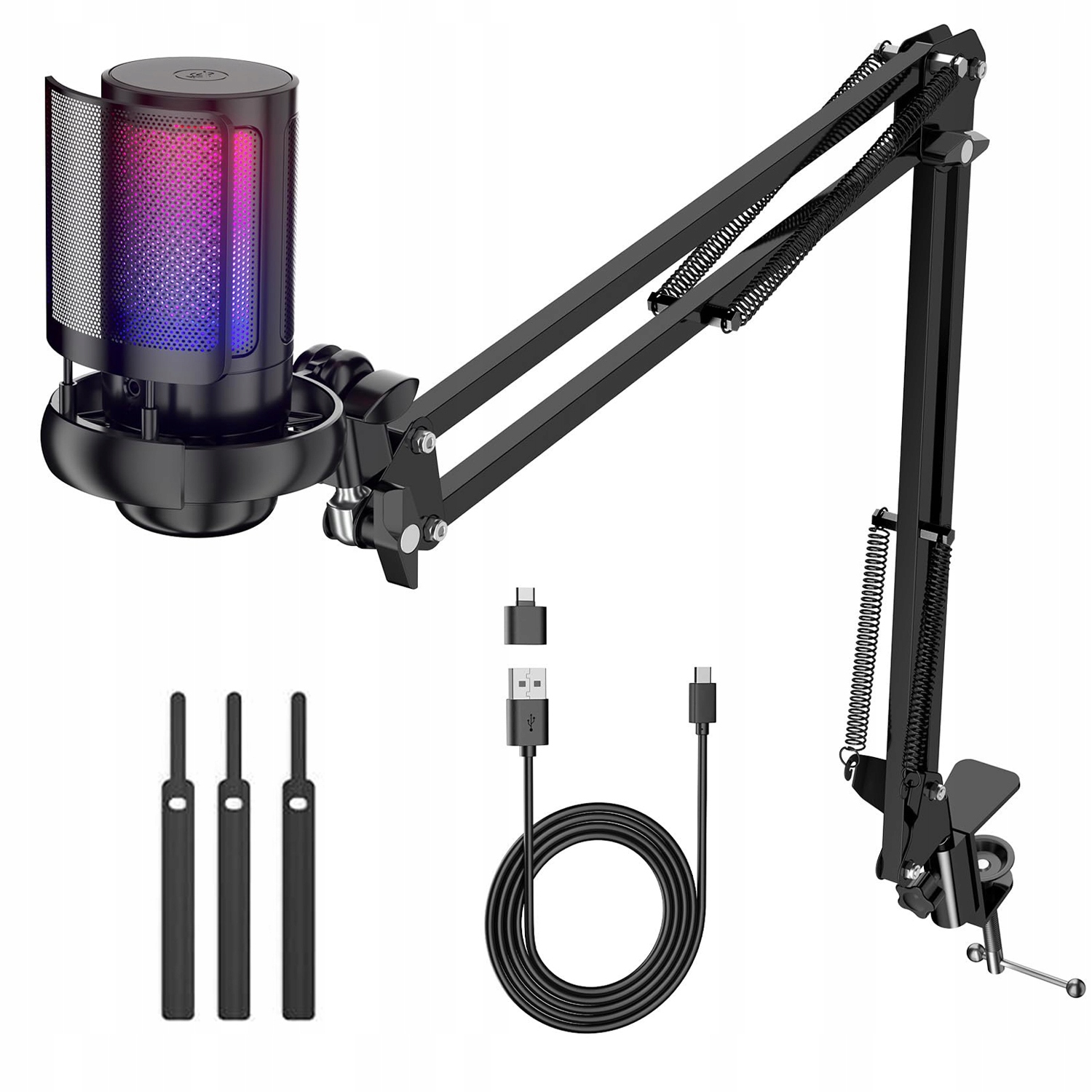 Studiový Mikrofon Usb Jack Kondenzátorový Herní Set Pop Filtr Stativ