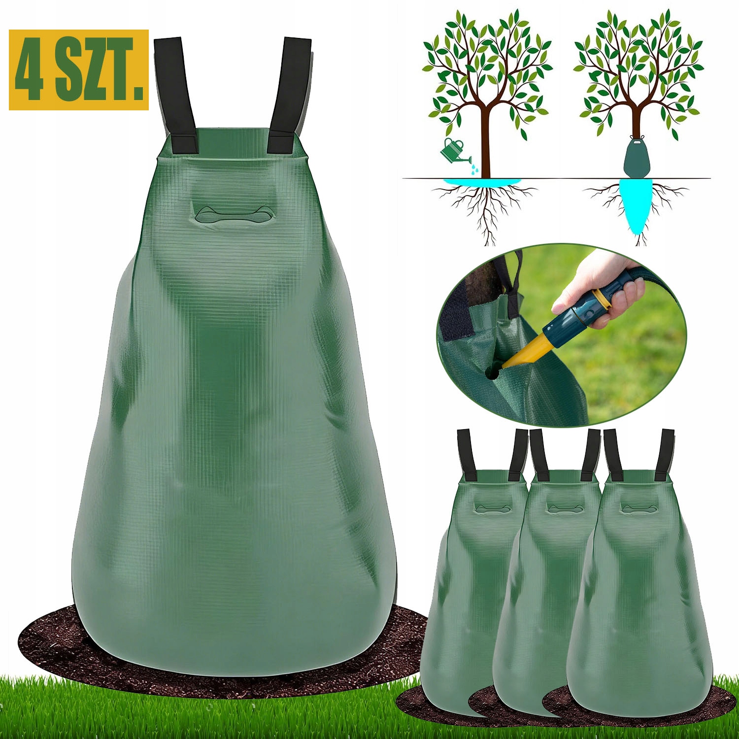 4 X Taška Na Stromy, Zavlažovací Vak 75 L Pro Mladé S Bleskem A Úchytem