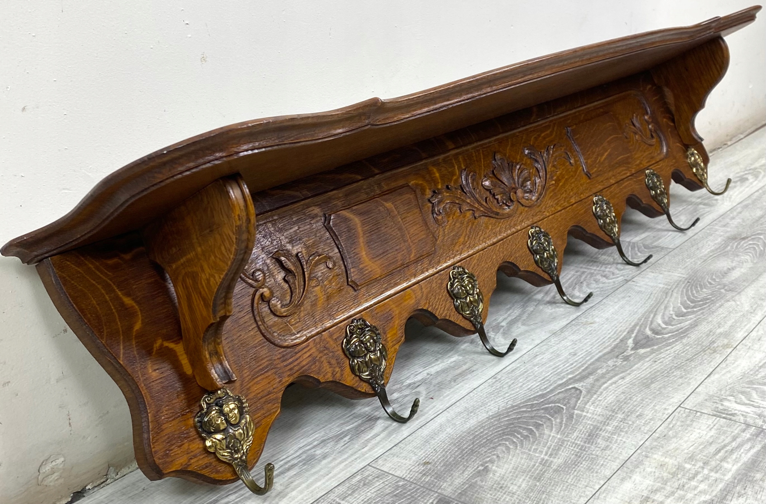 STYLOWY WIESZAK WISZĄCY EKLEKTYK PÓŁKA LITY DĄB 7 HACZYKÓW FRANCJA AC1