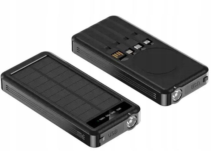 SOLARNY POWER BANK 20000mAh 4x KABEL 3 x USB LATARKA