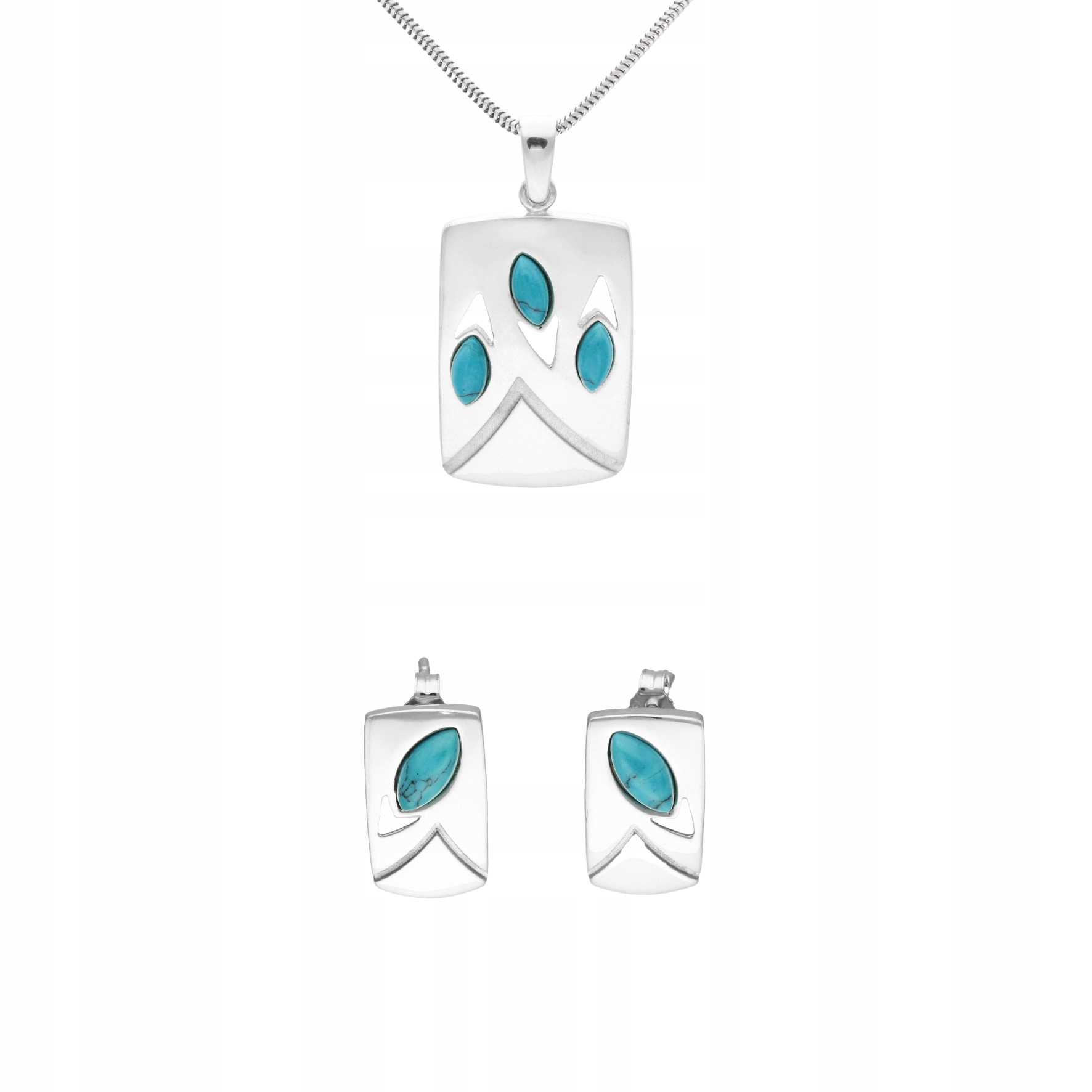 Komplet s tyrkysovým obdélníkem stříbro