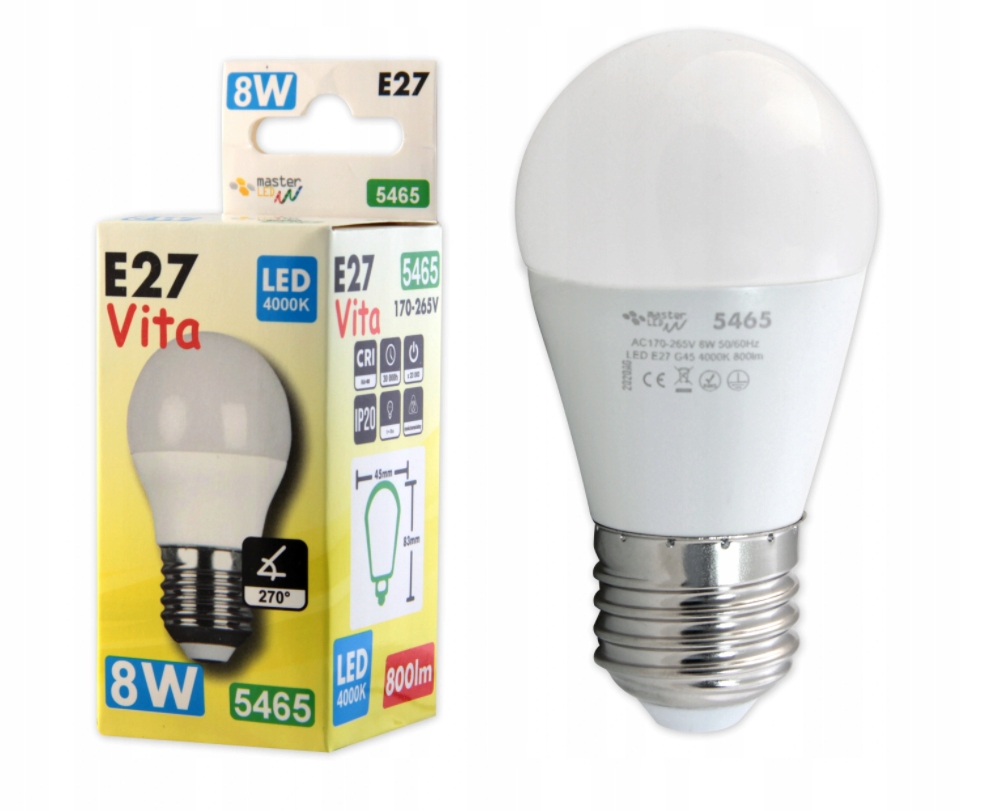 Żarówka LED E27 4000K 8W neutralna duży gwint
