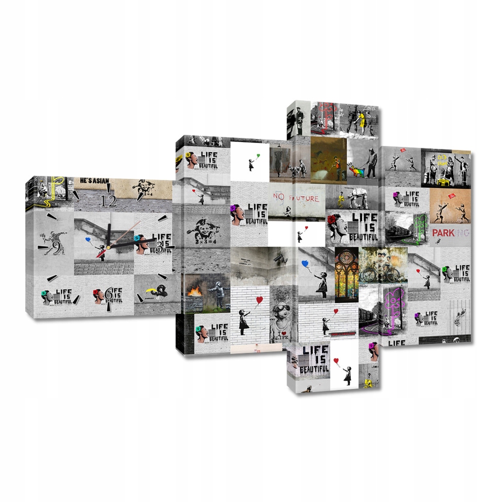 

Zegary ścienne 100x70 Mega Mix Banksy Kolaż