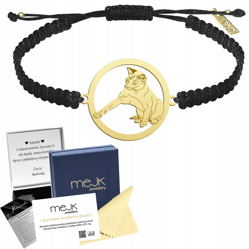 Zlatý náramek s thajskou kočkou 925 Makramé Dárek Šperky Gravírování
