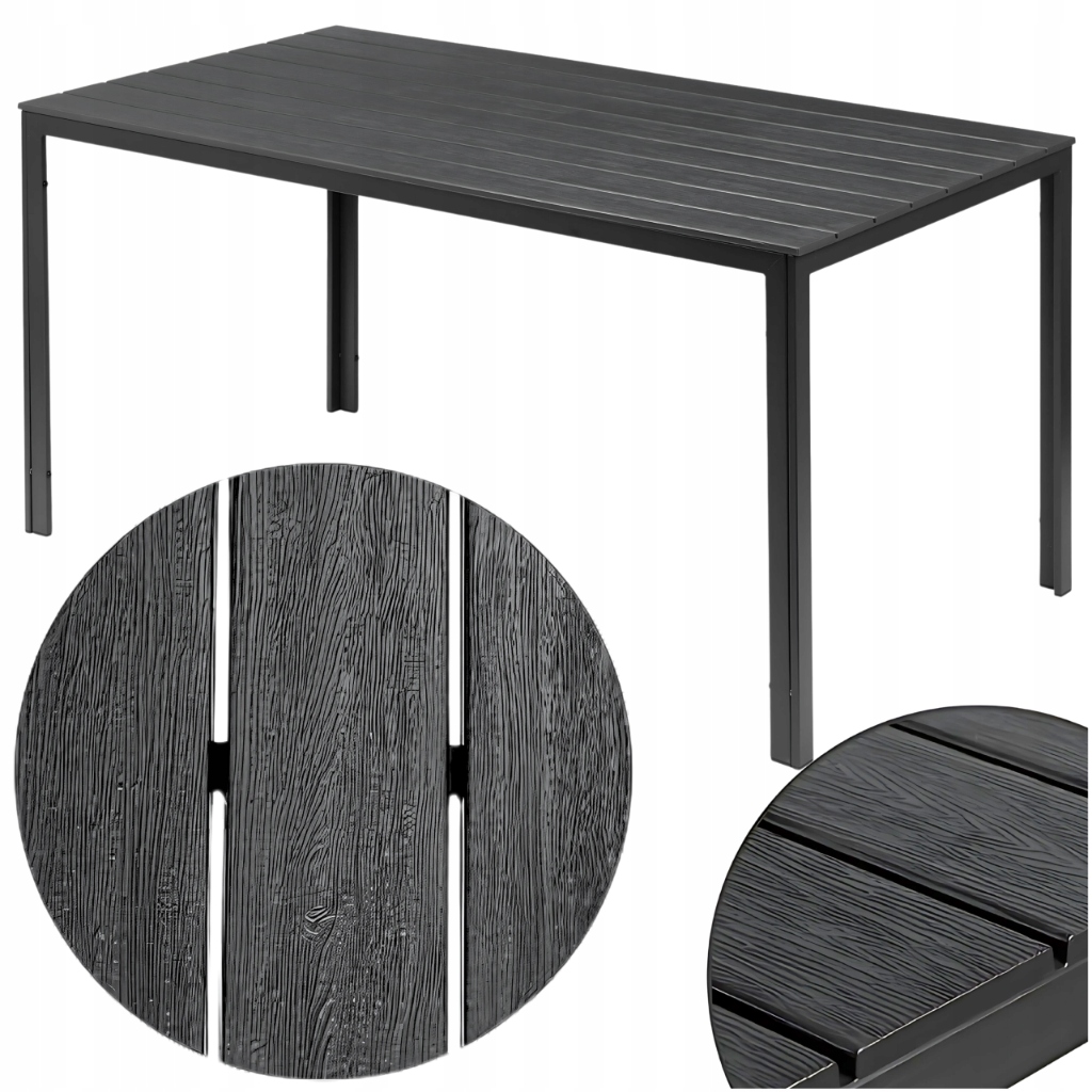 Stół Ogrodowy Tarasowy Polywood Duży 156x78 CM Imitacja Drewna Szary