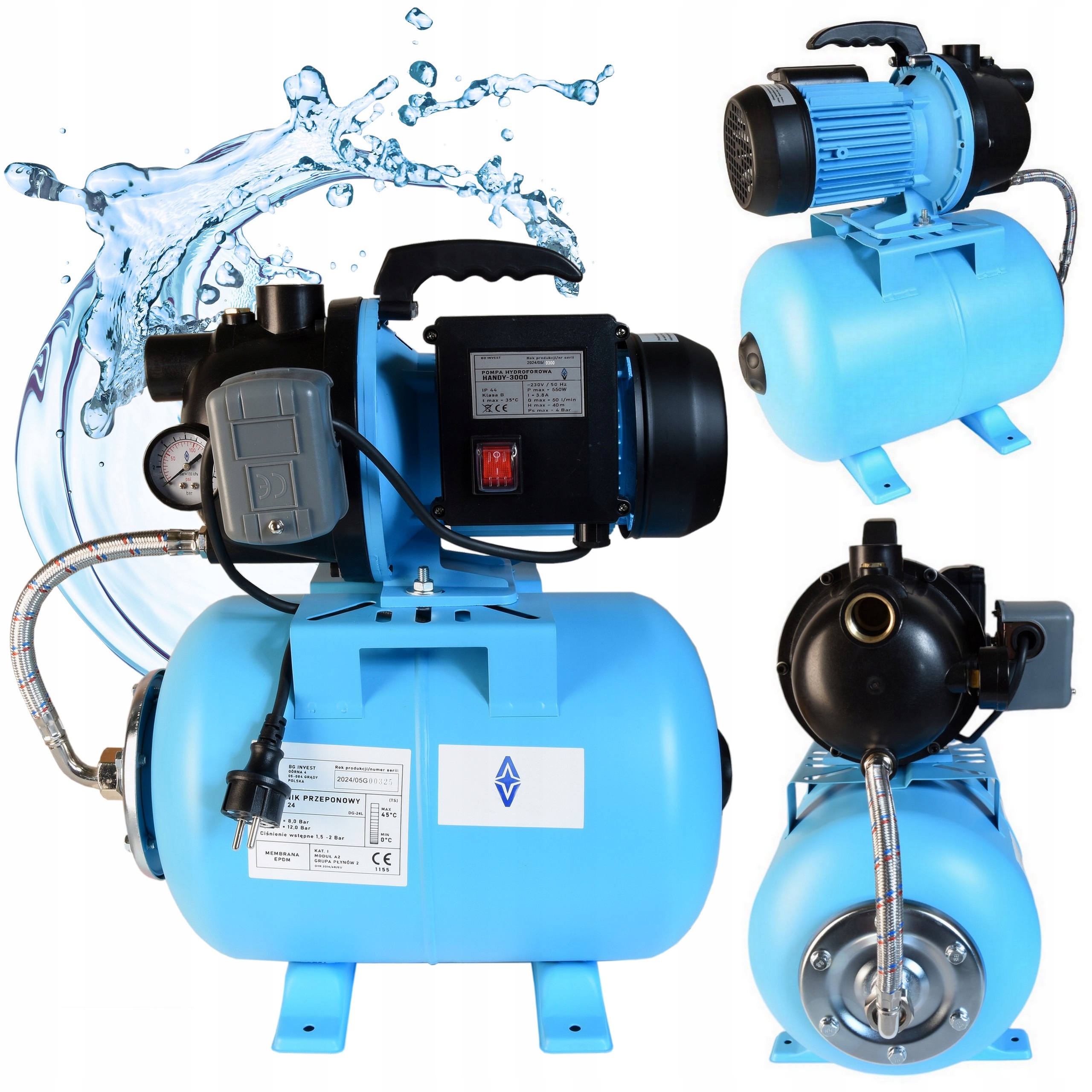 Hydroforový Set 24L Čerpadlo na vodu do zahrady 550W 3000l/h Příslušenství Hydrofor