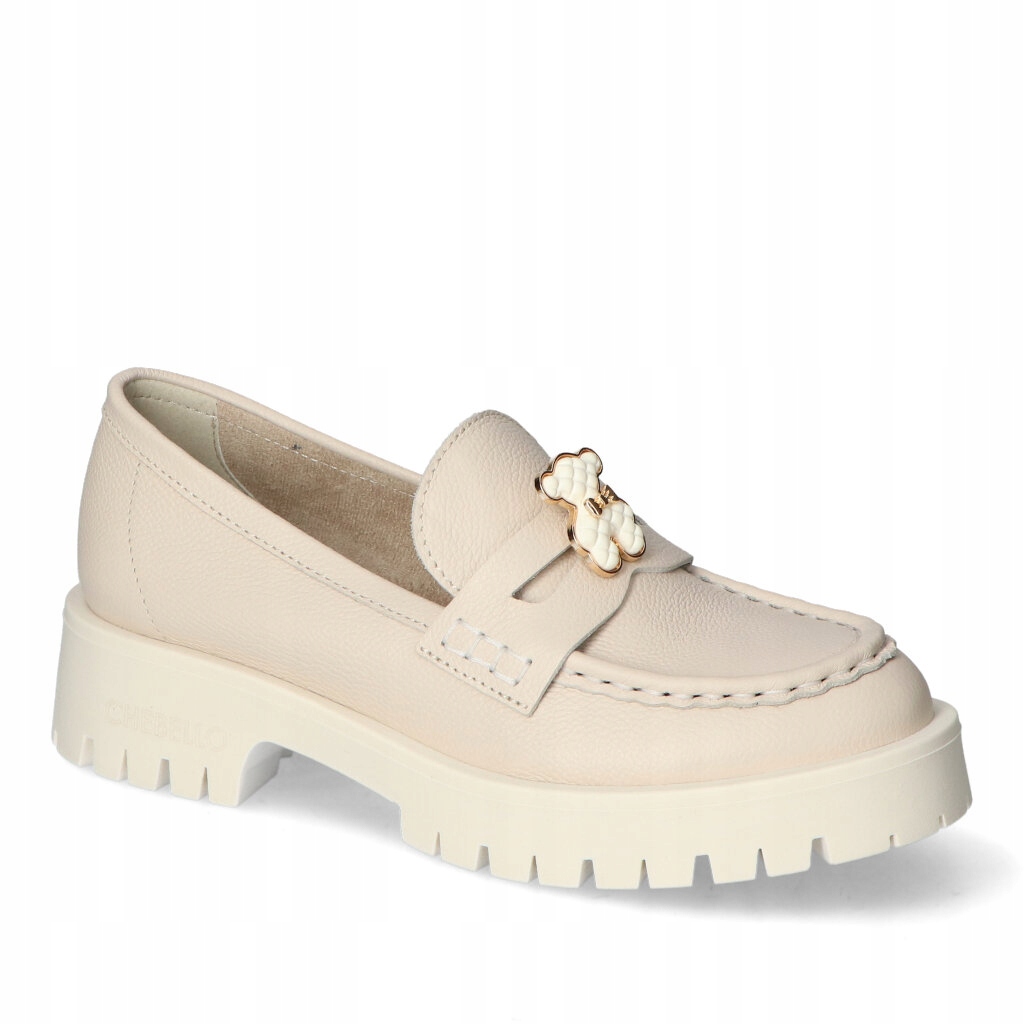 Módní mokasíny CheBello Béžová kožená hrachovka s ozdobou Medvídek 40