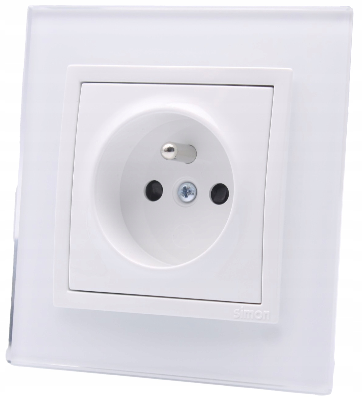 Jednotlivá zásuvka se skleněným rámečkem Bílá Perla Kontakt Simon 54 Premium