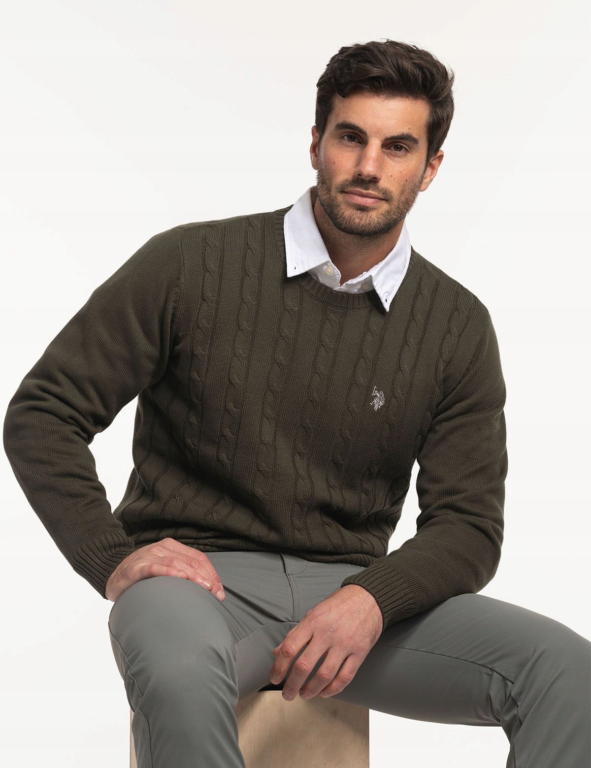 U.s. Polo Assn. pánský svetr Cable Crew olivový L