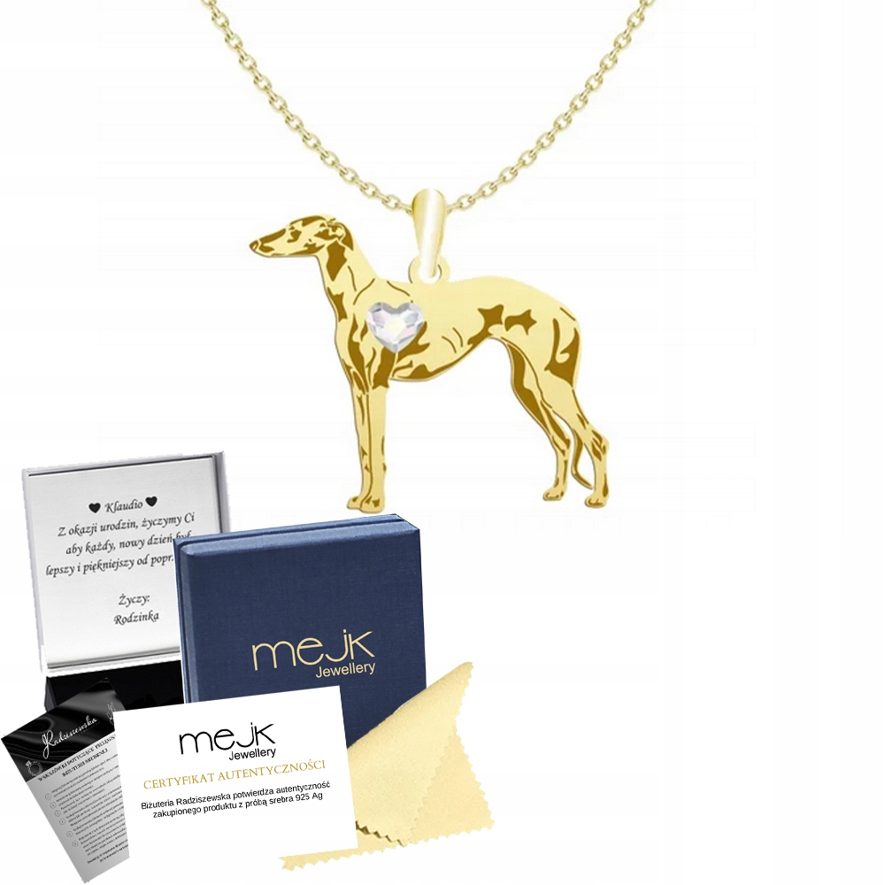 Zlatý náhrdelník se španělským chrtem 925 Šperky Dárek Gravírování Bonus