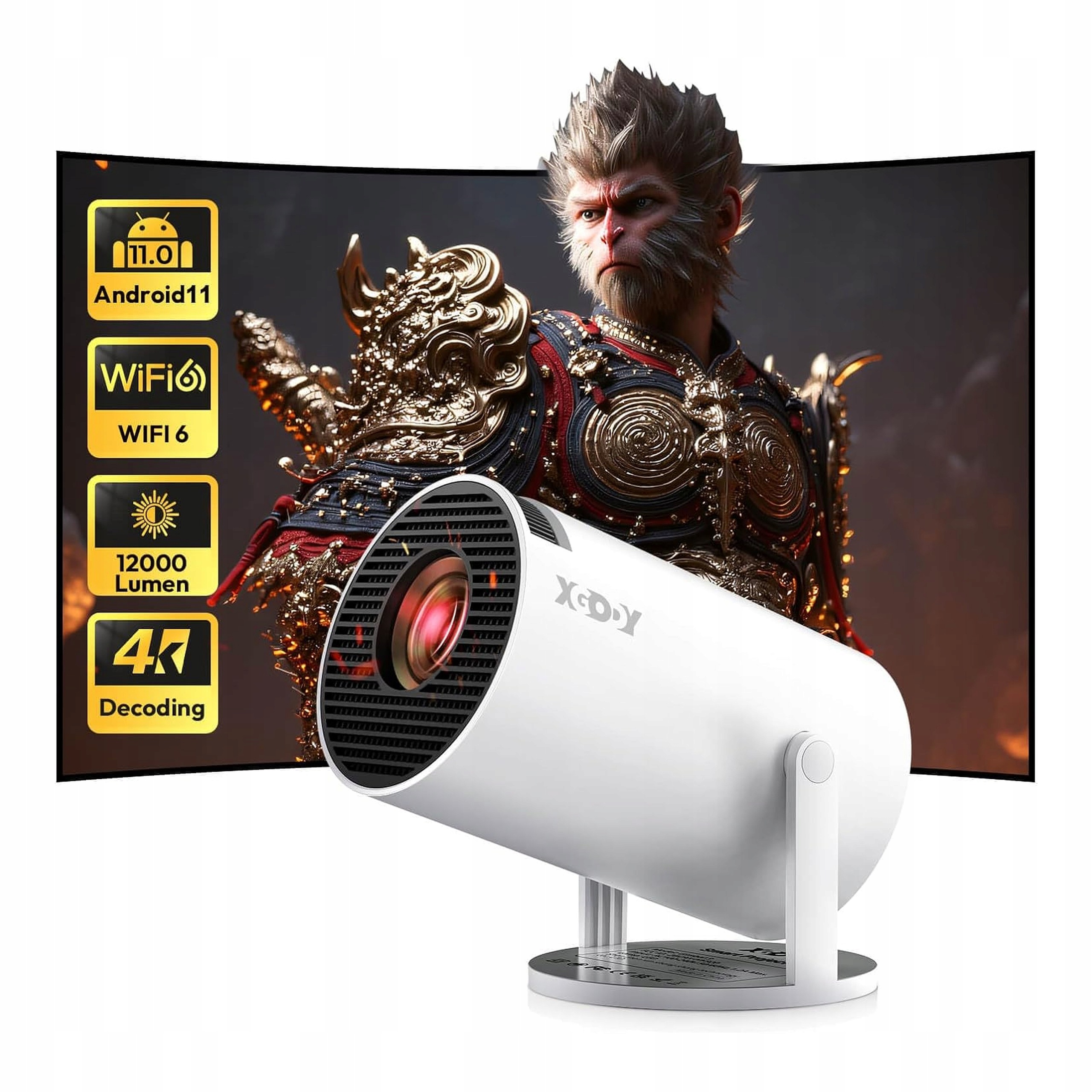 přenosný projektor mini 720P podporuje 4K 12000 lumenů WiFi6 Android11 Bt
