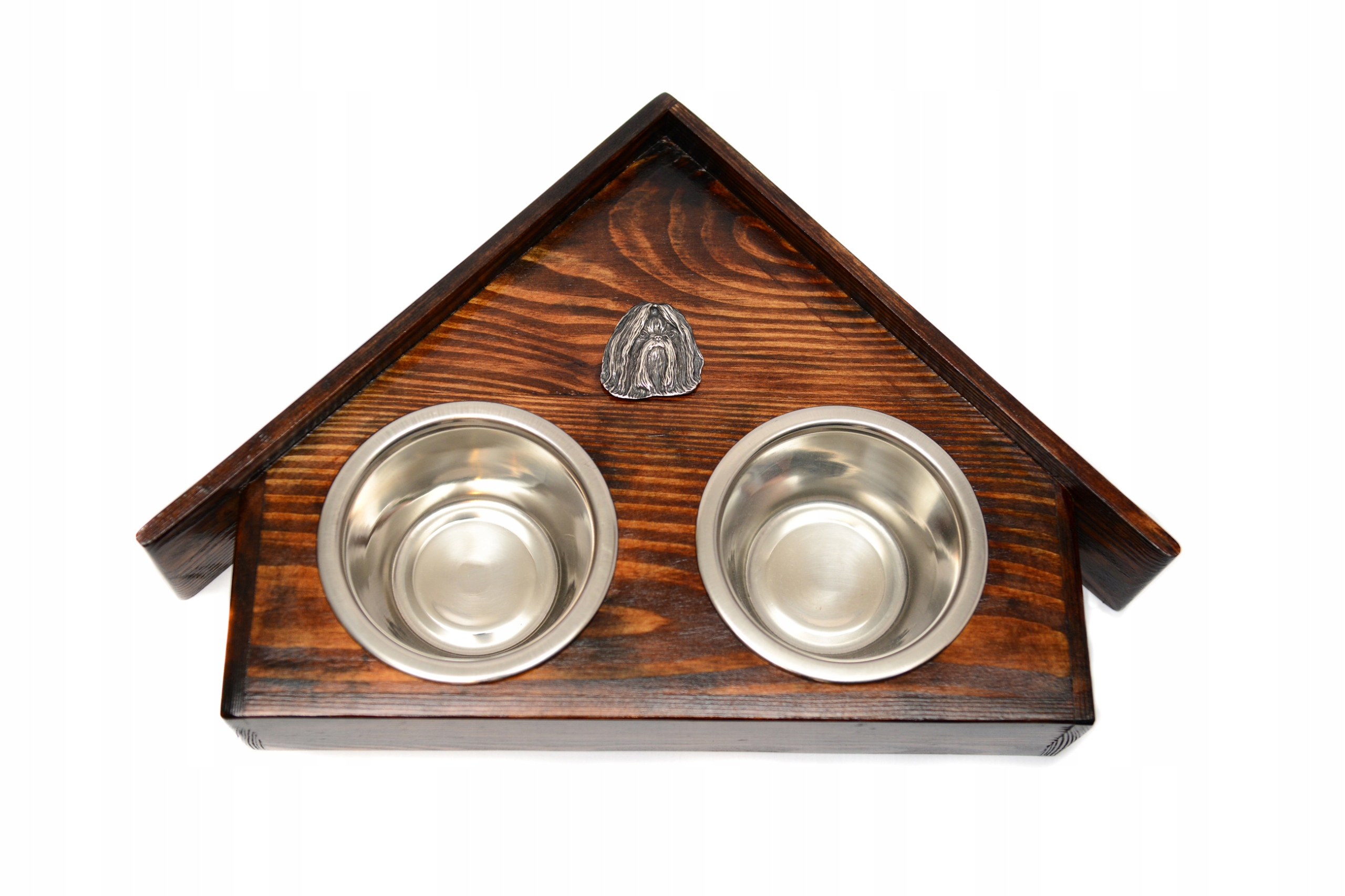 Stojan s miskami pro psa, masivní dřevo, ocelové misky Shih Tzu, Shi tsu