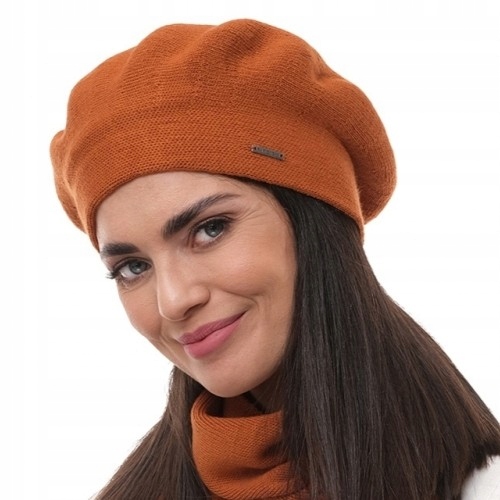 Rudý vlněný baret na stojáčku Polska zimní Elegantní čepice Rabione
