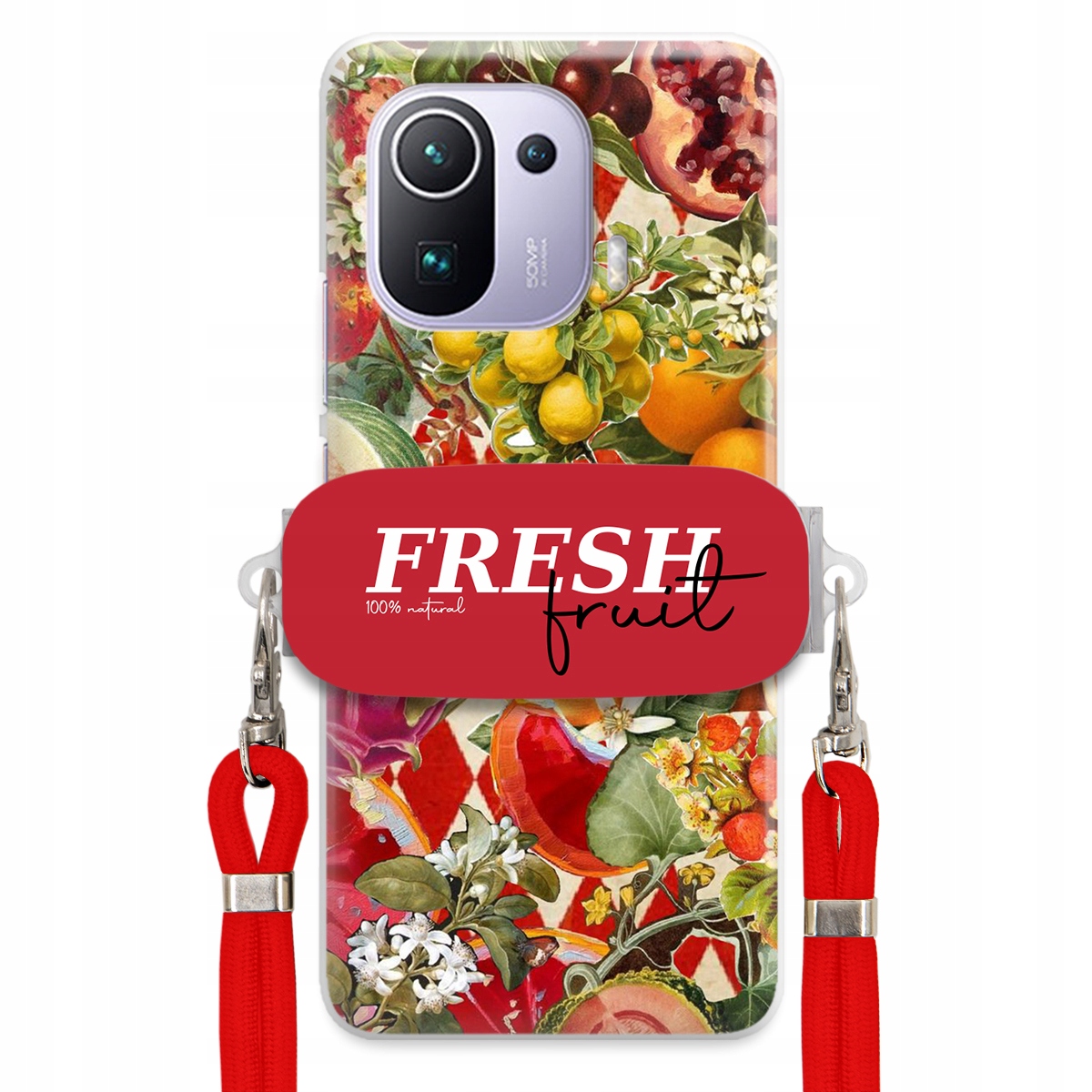 Puzdro pre Xiaomi Mi 11 Pro Červené Crossbody vodítko držiak Fresh Fruit
