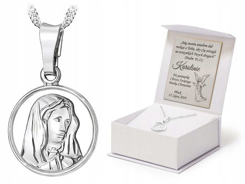 Stříbrný Řetízek Medailon 925 na křtiny Gravírování