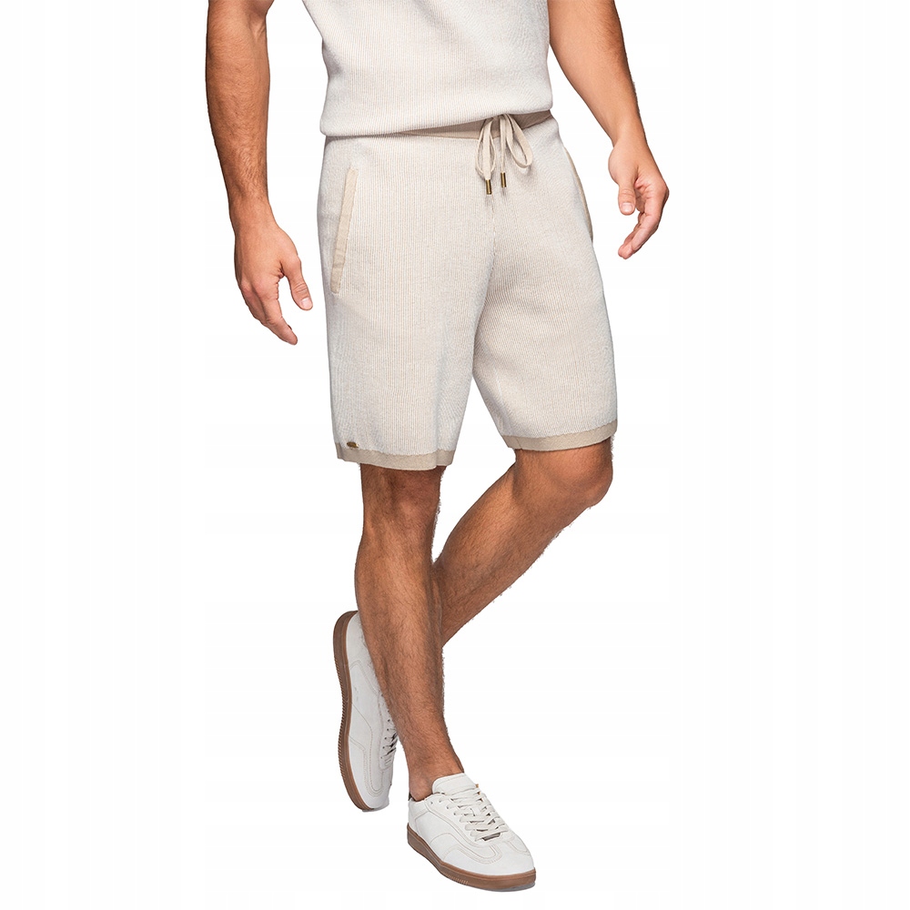 Elegantní žebrované pánské béžové kraťasy V1 OM-SRCS-0202 vel. M