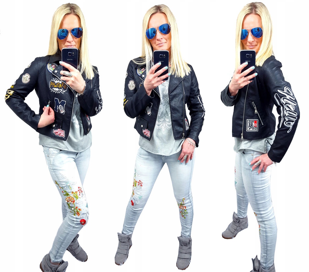 

Kurtka Skóra Ramoneska Moto Biker Haft Naszywki M