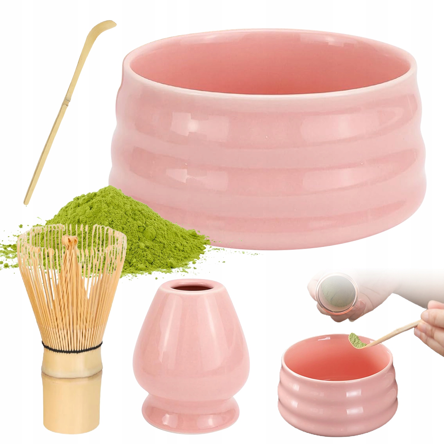 Levně 4v1 Sada pro Matchy keramická Šálek metla čajová lžička Matcha