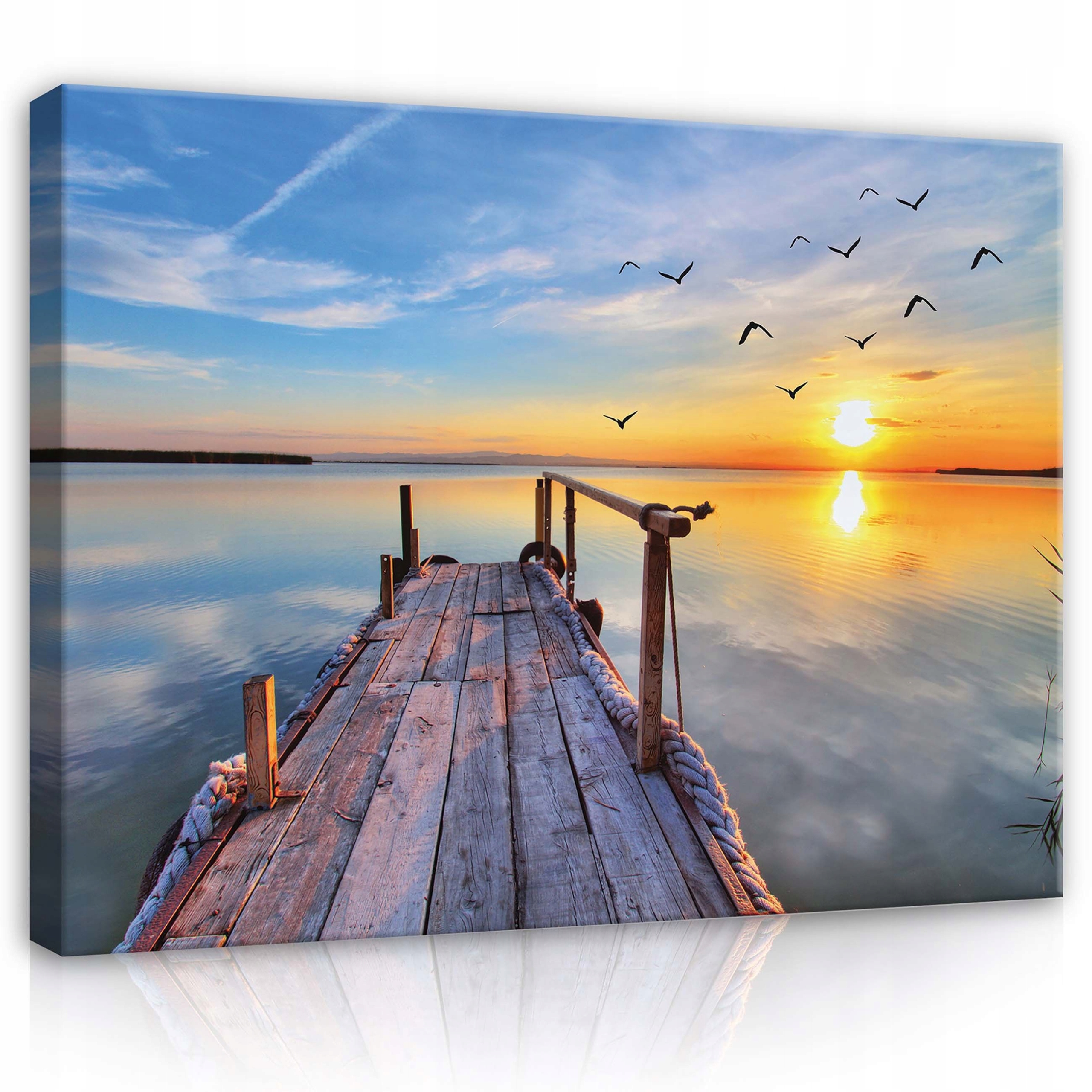 Obraz 120x80 Západ slunce jezero klid odraz ptáci příroda krása