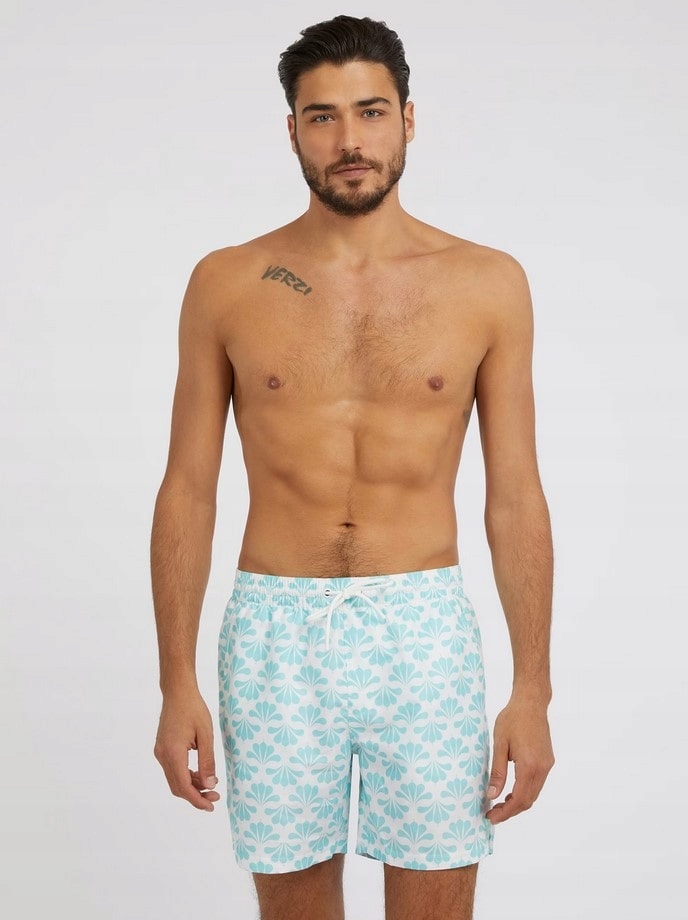 Guess Pánské Bílé Kraťasy S Aztéckým Vzorem XL Gga