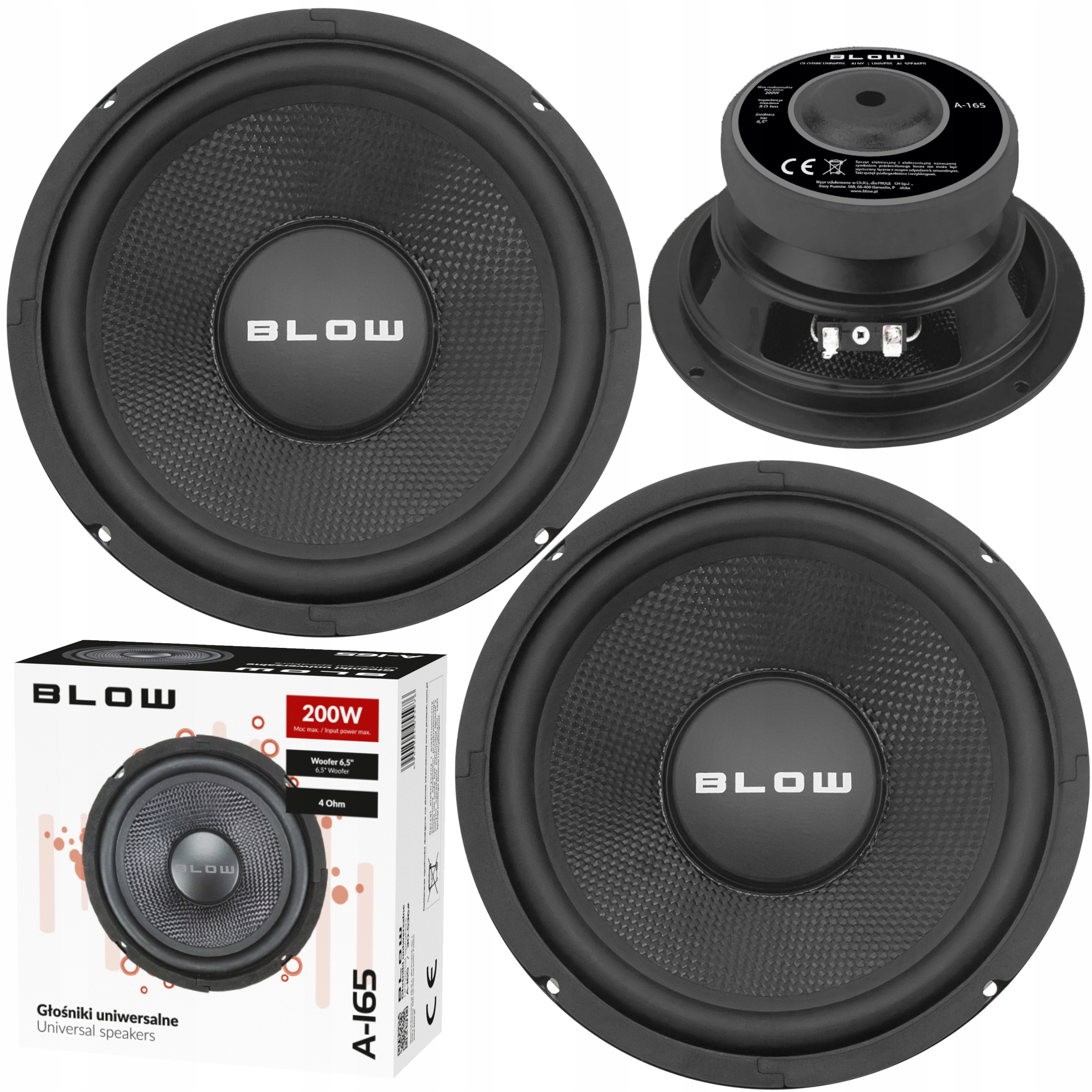2x Výkonný Autoreproduktor Basový Woofer 200W 6,5" 165mm 16,5cm
