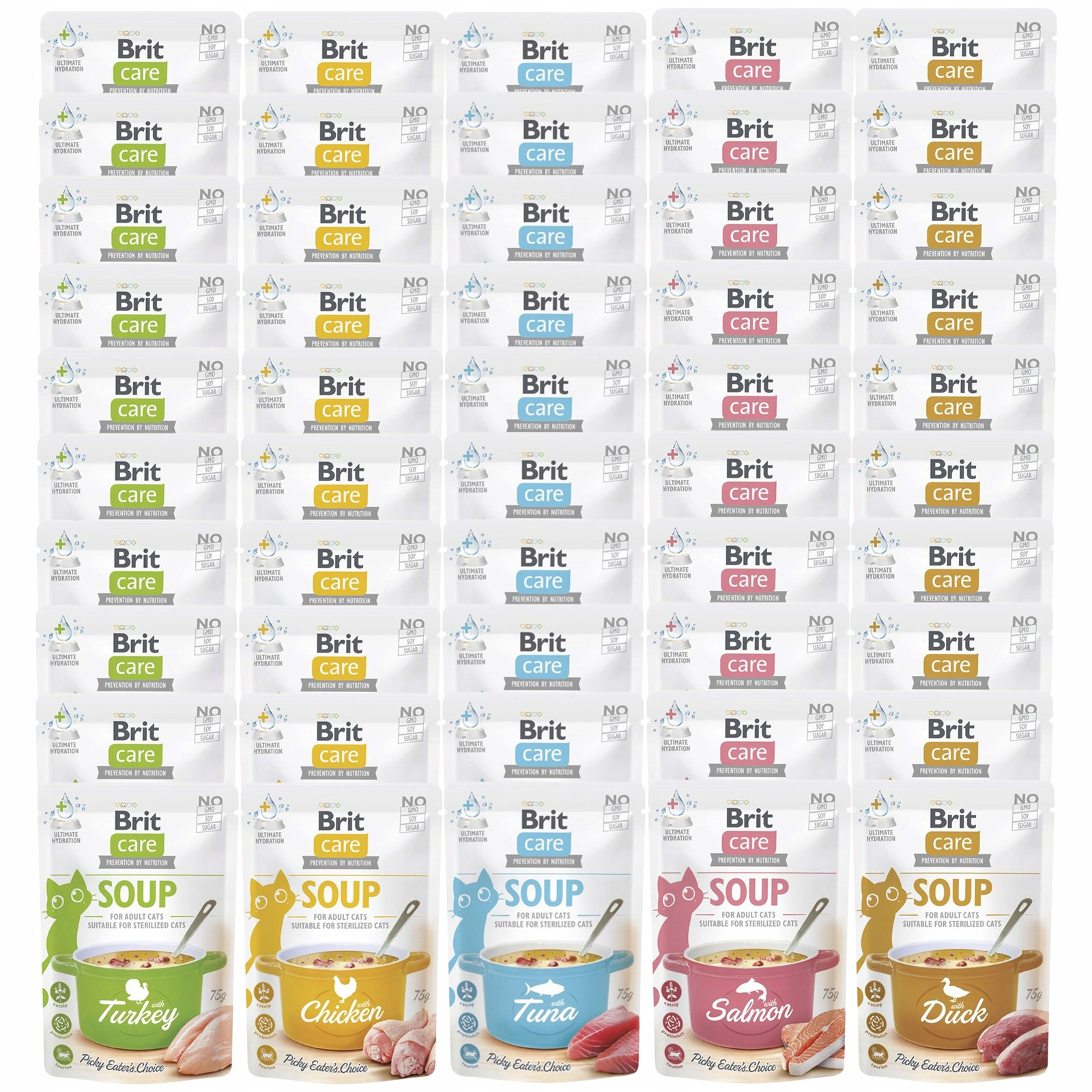 Brit Soup krmivo mokrá polévka pro kočky mix chutí 50 x 75 g