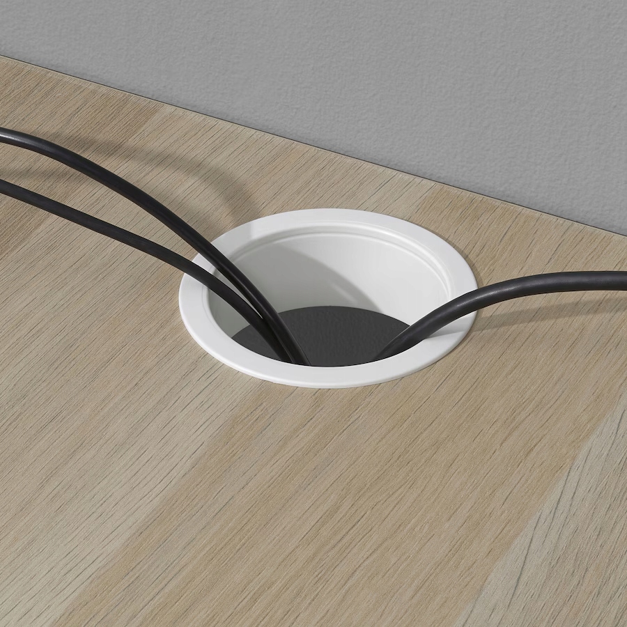 IKEA KJELLARNE Biurko narożne biały/imit dąb bejcowany na biało 138x130 cm Głębokość mebla 130 cm