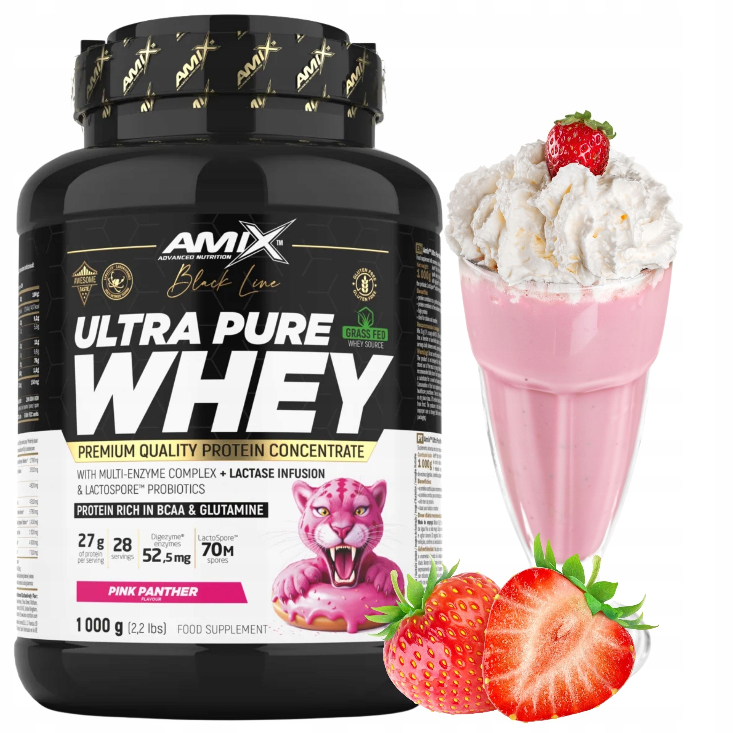 Protein Amix Ultra Pure Whey Syrovátkový Koncentrát Jahoda 1000 g