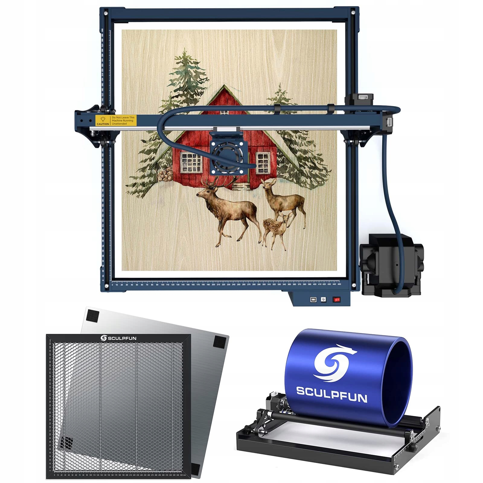 Laserový gravírovací stroj Sculpfun S30 Pro Max Rotační nástavec Panelový stůl 3v1