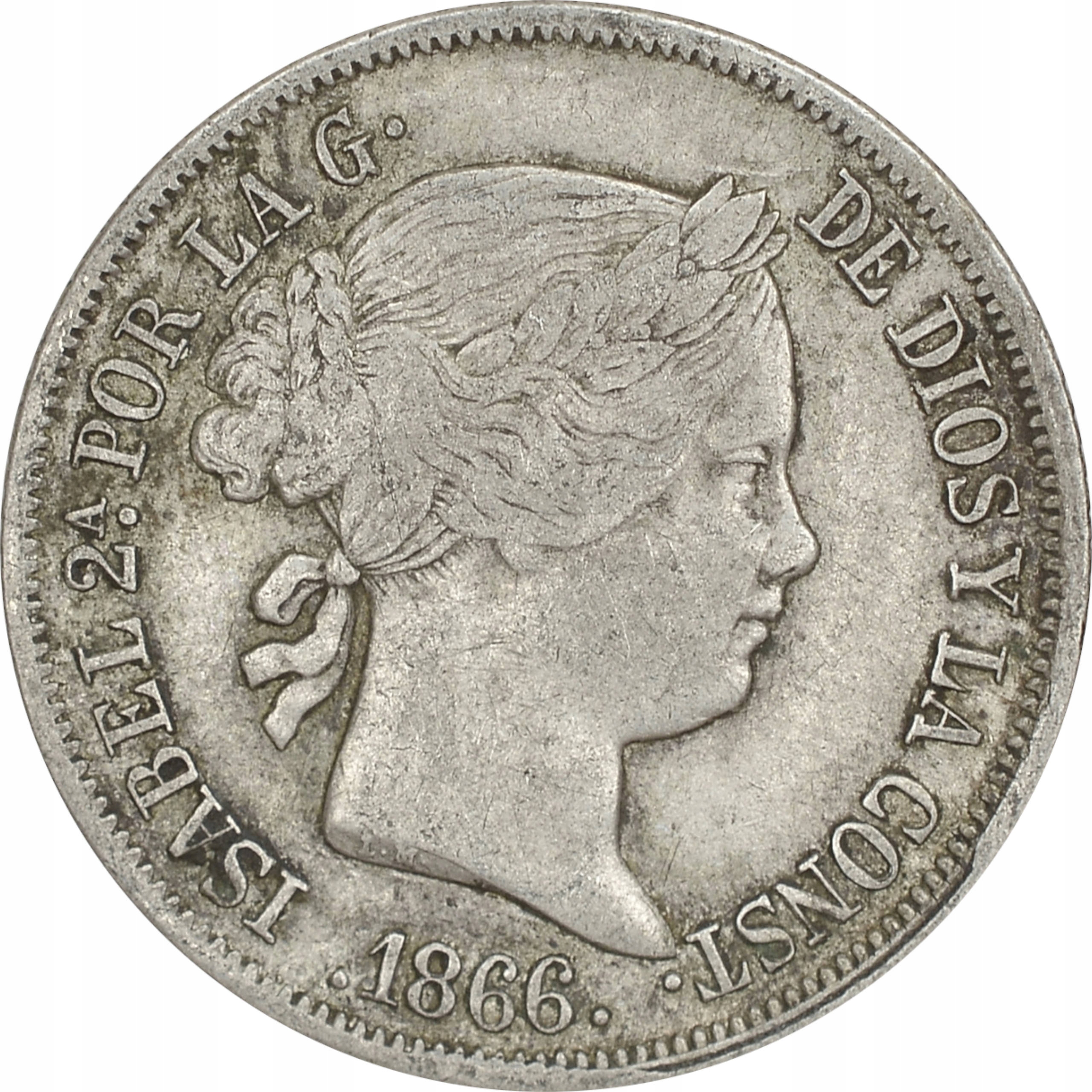 16.HISZPANIA, IZABELA II, 40 CENTIMOS 1866