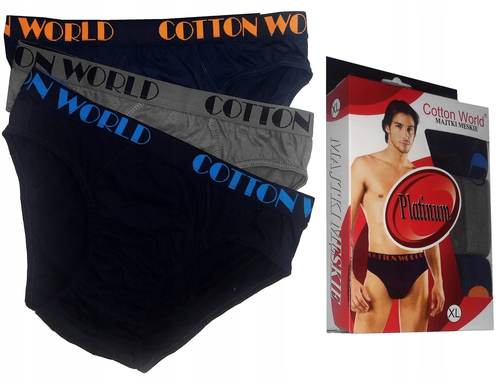

3x Slipy Męskie Cotton World na Gumie majtki- 4XL
