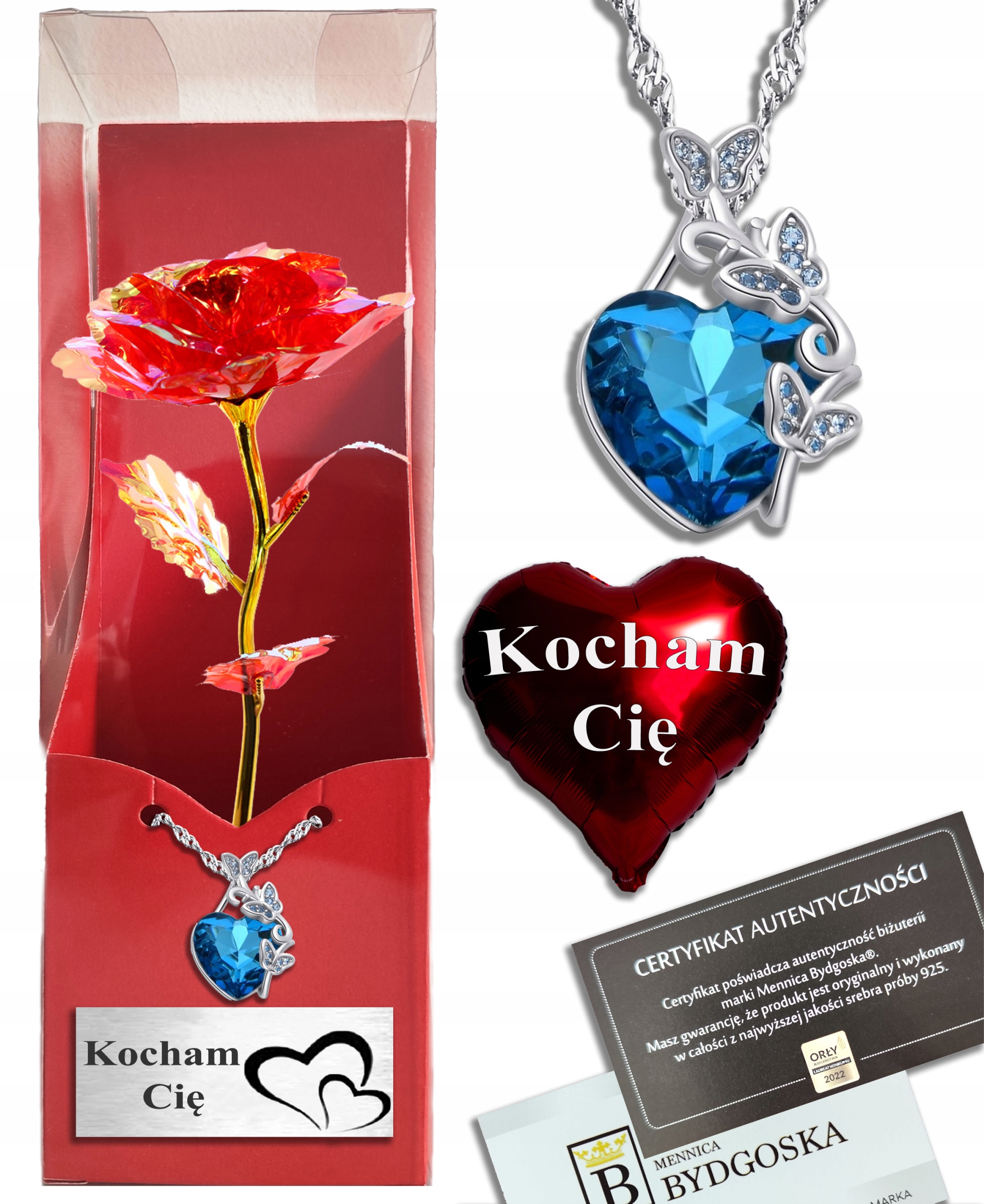 Stříbrný náhrdelník Srdce a Stabilizovaná Růže na Valentýna Narozeniny Stříbro Gravírování