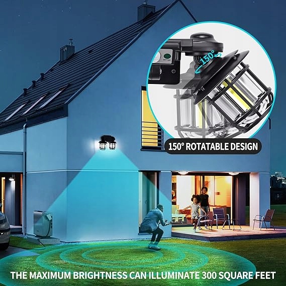 LAMPA SOLARNA LED PODWÓJNA KINKIET Z CZUJNIKIEM RUCHU DO OGRODU GARAŻU IP65 Kod producenta X001QQKFA5