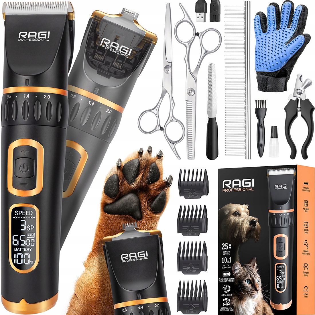 Levně Stroj na stříhání psů pro kočky Tichý Profesionální Čepel Zastřihovač Rukavice