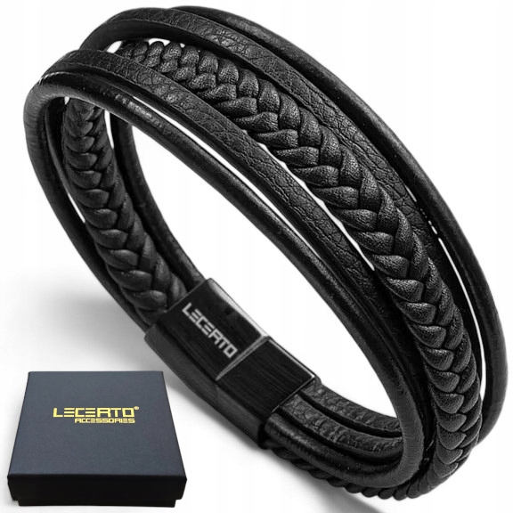LECERTO SKÓRZANA BRANSOLETKA PLECIONA MĘSKA PREMIUM RZEMIEŃ SKÓRA NATURALNA