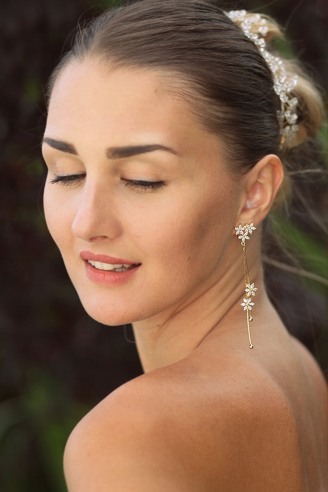 KOLCZYKI KWIATKI KWIATY DŁUGIE 9,5 CM ZŁOTE ŚLUBNE Marka Kleo Sutasz