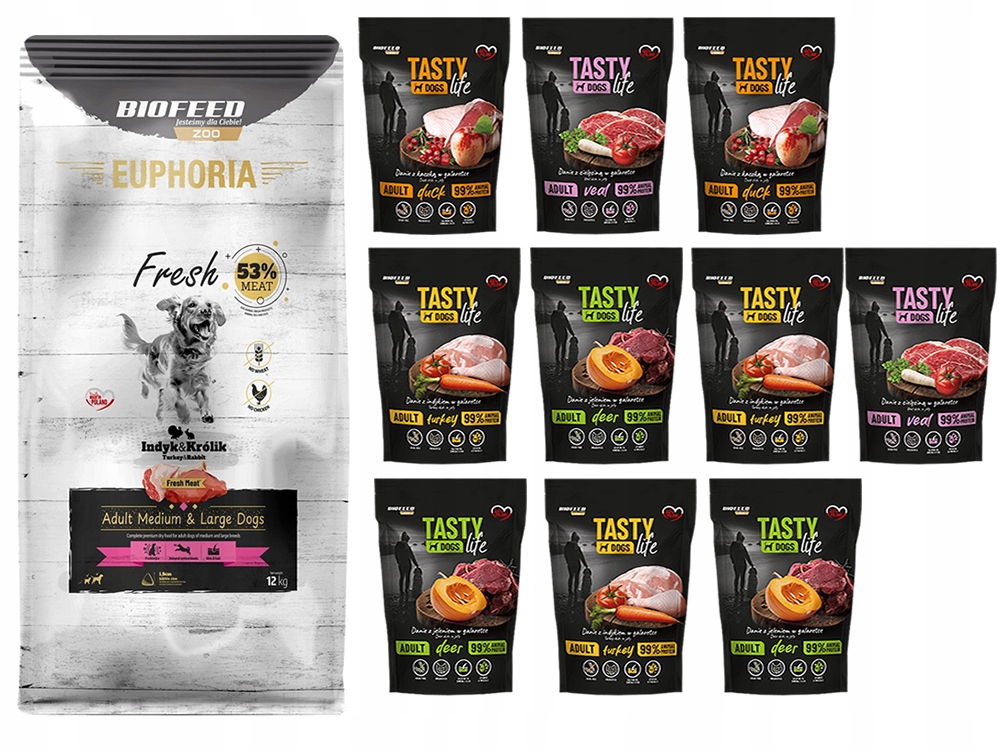 Biofeed Euphoria Fresh Adult Indyk Królik M/L 12KG 10x 150g saszetki