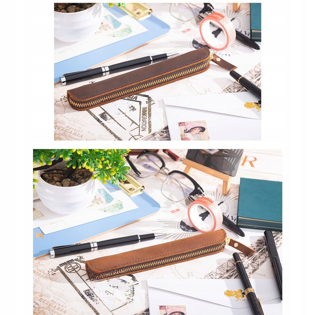 NA DŁUGOPISY Z PRAWDZIWEJ SKÓRY RETRO BRĄZOWY Marka bez marki