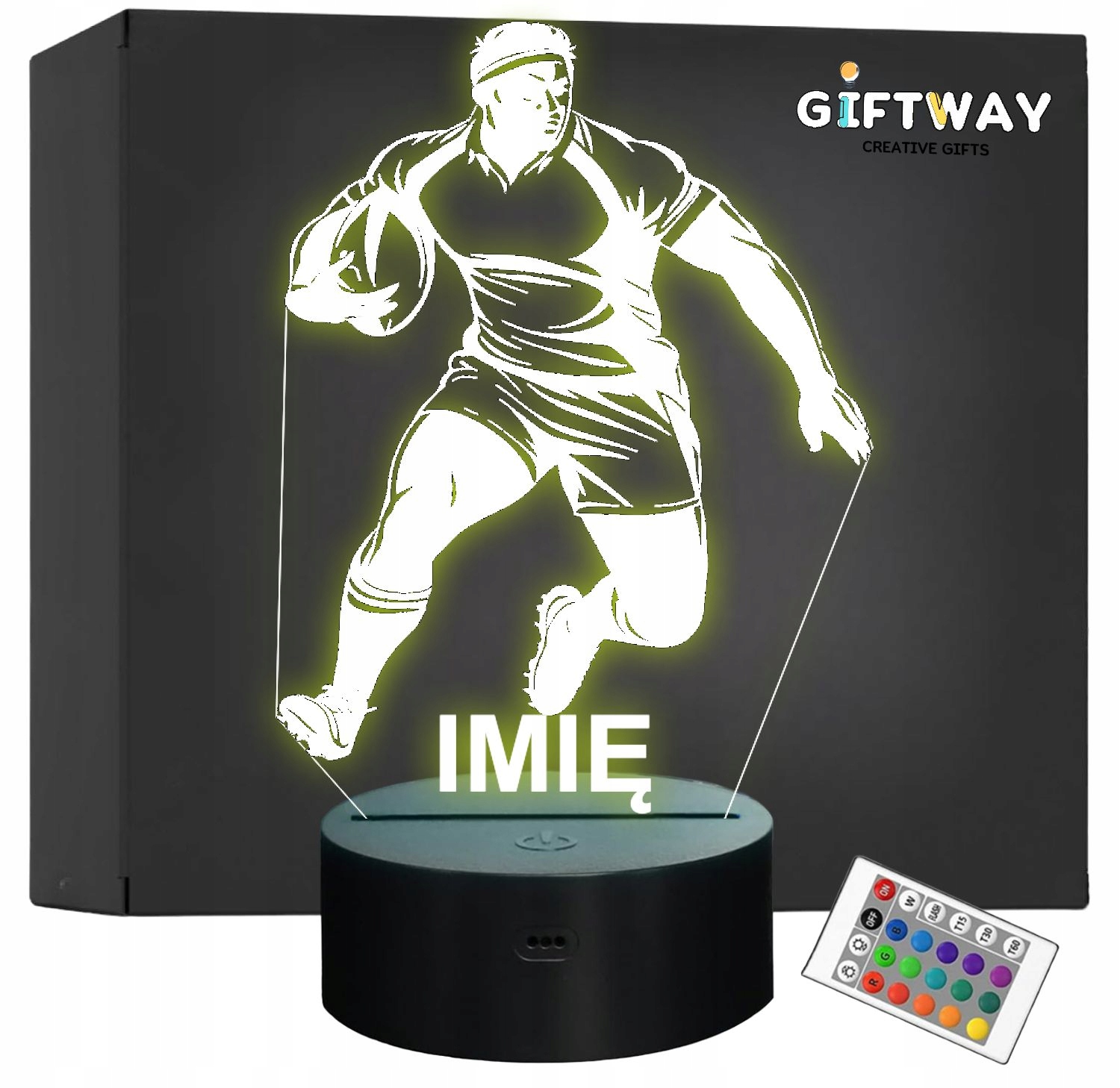 Lampka Nocna LED Z Imieniem Gracz Rugby Sport na Prezent Grawer v.4