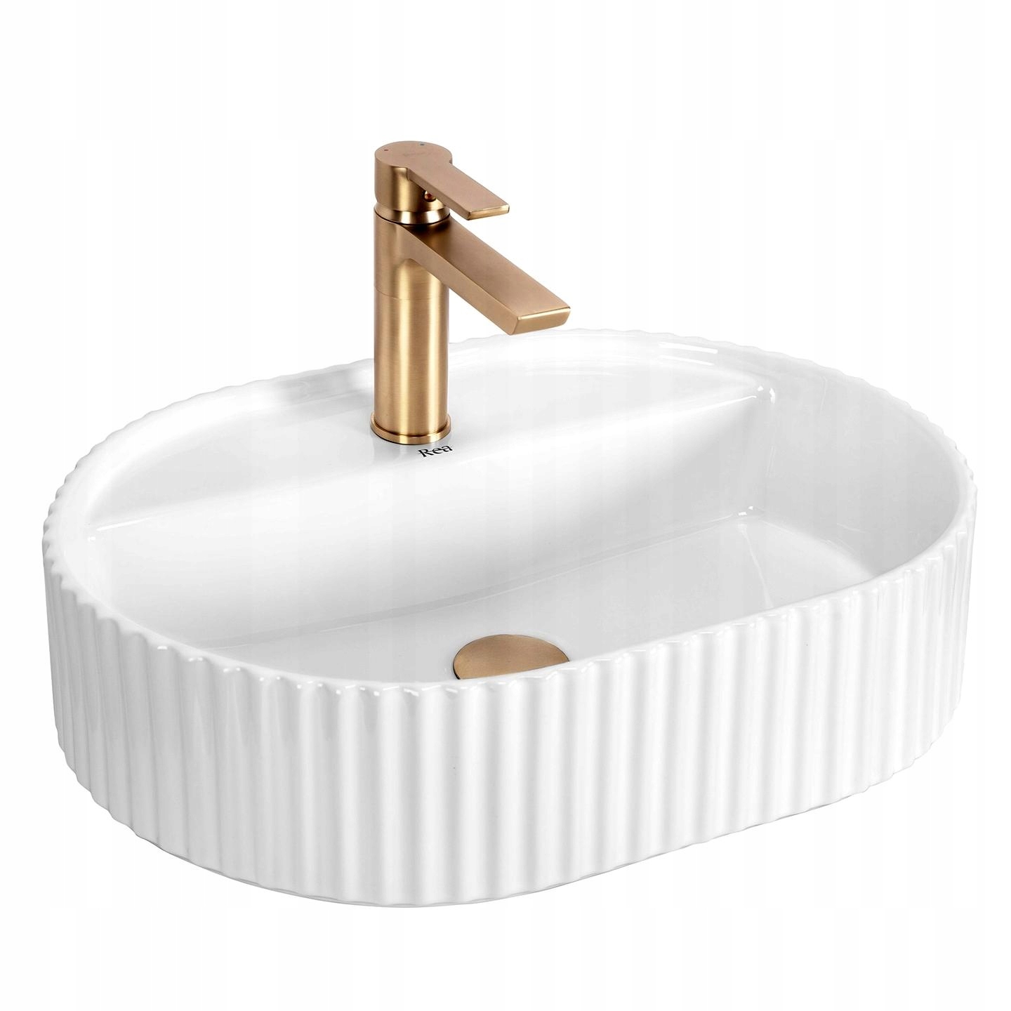 Umyvadlo Na Desku Rýhované Rea Marcela 50 cm Bílé Oválné Na Desku