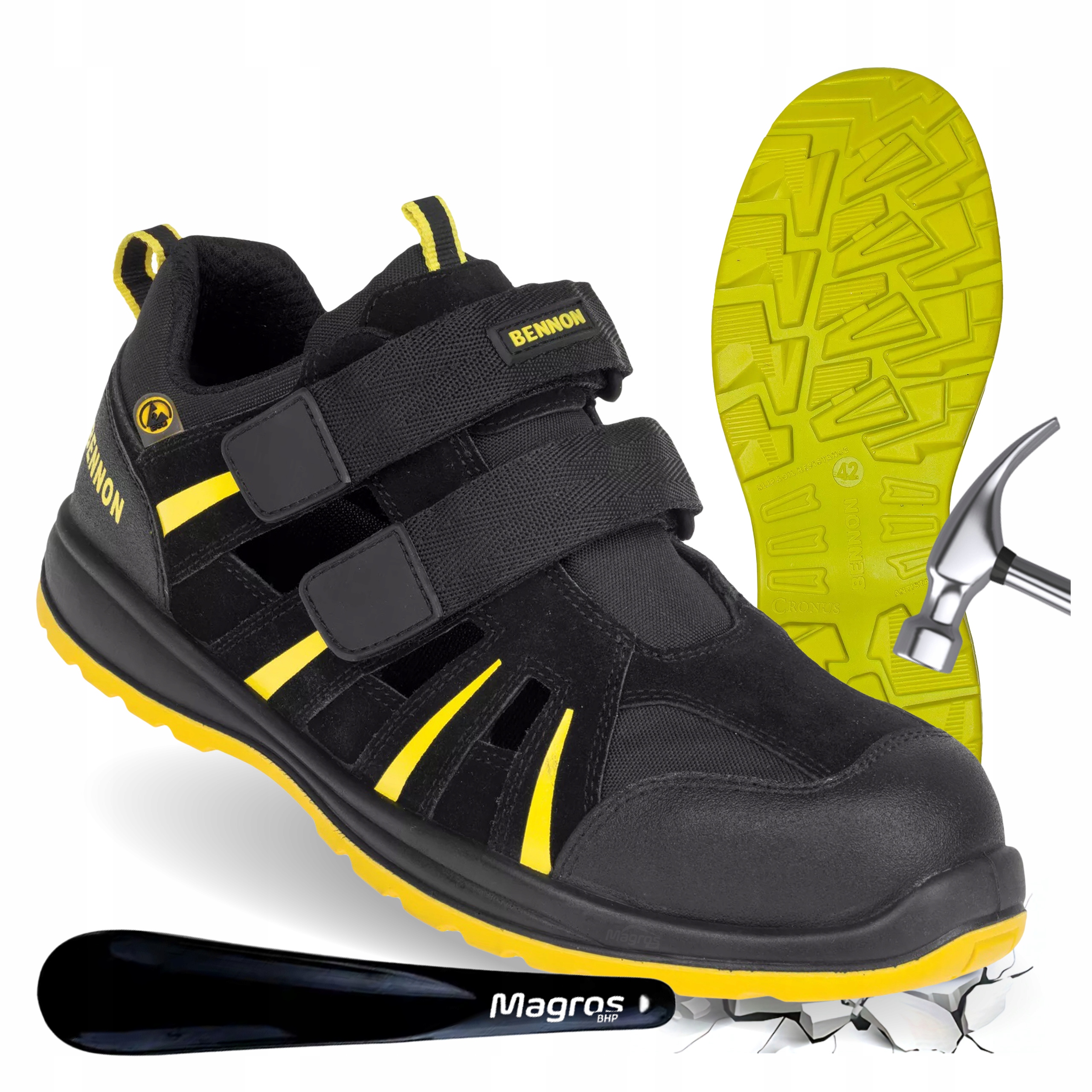 Sandały Robocze Lekkie z Podnoskiem Kompozytowym Bennon Ribbon S1 Esd Src