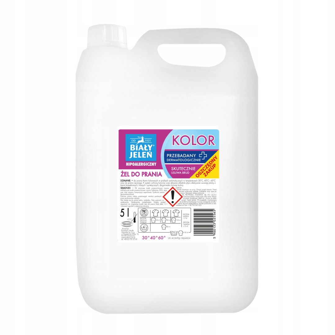 Biały Jeleń, Żel do Prania Kolor Hipoalergiczny Długotrwale Chroni Kolor 5l