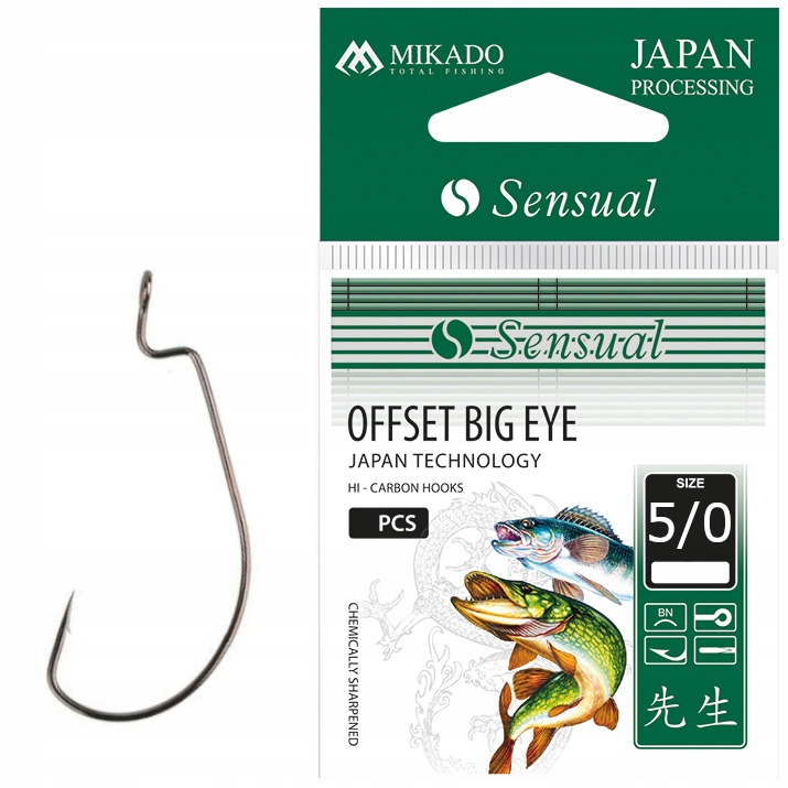 Haki spinningowe Mikado Offset Big Eye 5/0 czeburaszka cheburashka 2 sztuki