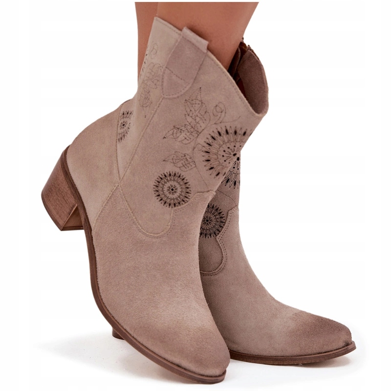 Dámské Kotníkové Boty Z Přírodního Semiše Ažurové Podpatky Zazoo 3844 Cappuccino 42