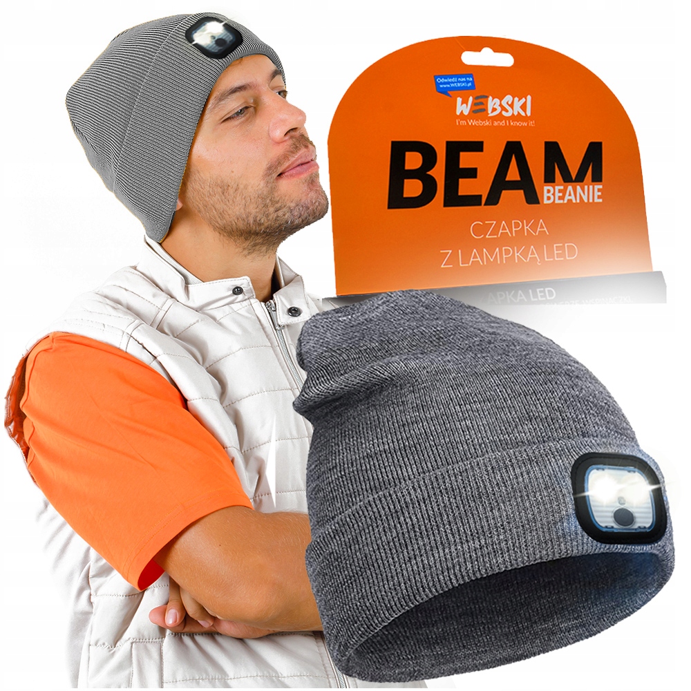 Ocieplana Zimowa Czapka Sportowa Z Latarką Led Usb Aku Na Rower Do Biegania