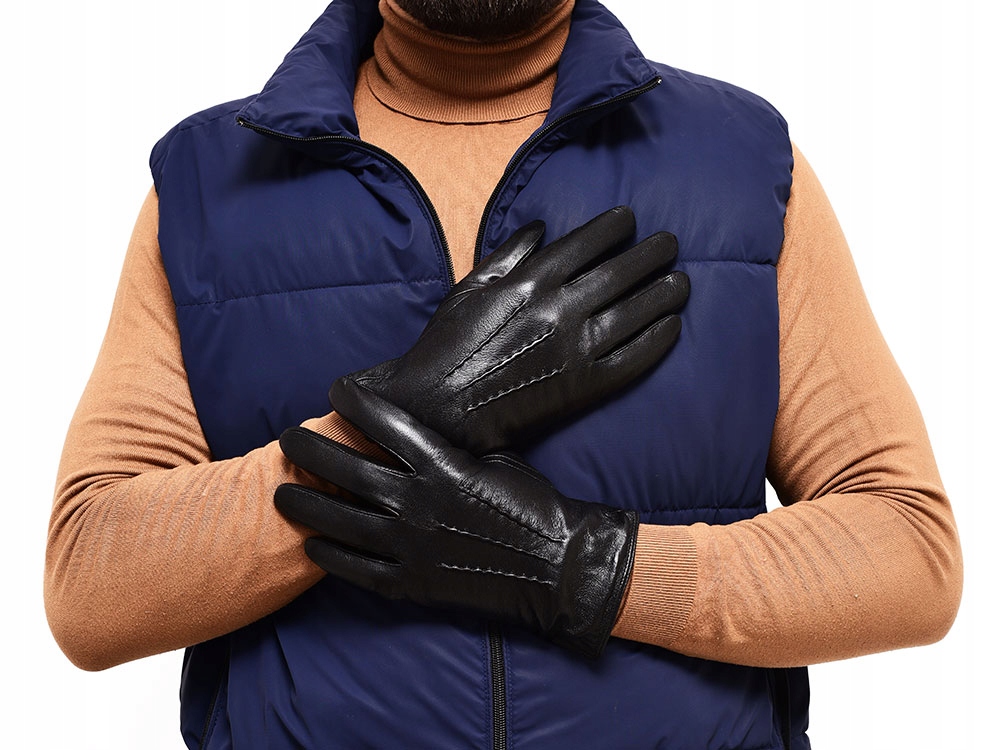 

Rękawiczki Skórzane Męskie Czarne Ocieplane Skóra